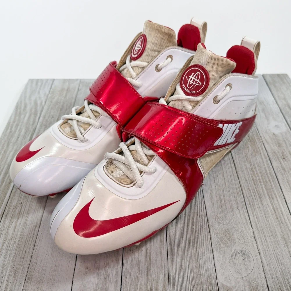 Nike Huarache 3 Lacrosse Cleats - White‎ Red - Style 469730-160 - Men's Size 13